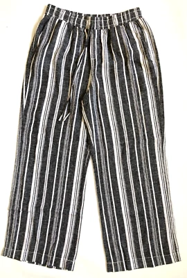 Briggs Size L Gray/White Stripe Pull On Wide Leg Linen Blend Pants Women's - Image 1 of 4