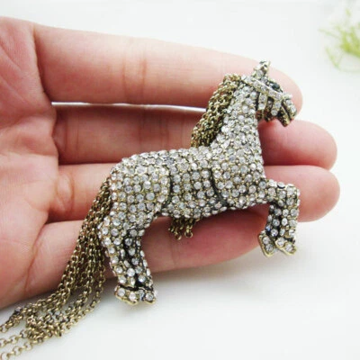Pretty Horse Metal Hair Tail Brooch Pin Animal Clear Rhinestone Crystal - image 1 of 4