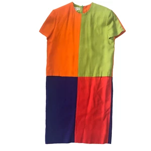 Vintage 1960s Adele Simpson Mod Color Block Shift Midi Dress Size 8 Go Go Fab - Picture 1 of 10