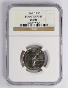 1999-D 25C Pennsylvania State Quarters NGC MS66 - Picture 1 of 4