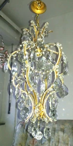 Beautiful Vintage Brass Crystal Chandelier 1 Light / Old Chandelier / Lustre - Picture 1 of 3