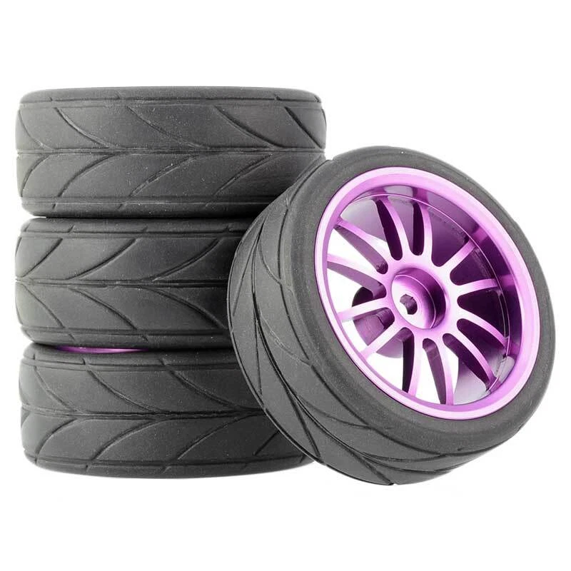 1/10Onroad Rc Car Alloy Wheels Rubber Tires For Tamiya tt01 tt02 Hpi Rs4 MST HSP - Image 1 of 4