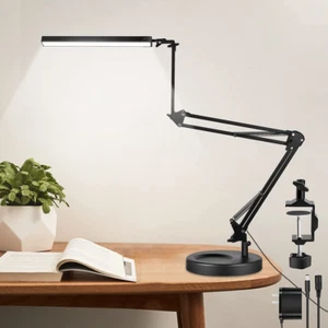 LED Desk Lamp with Clamp and Round Base, 24W 102 Eye Caring Table Black - Picture 1 of 7
