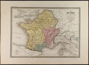 Carte géographique 1846 : Gaules, Provinces Romaines, Francs, wisigoths ... - Foto 1 di 1