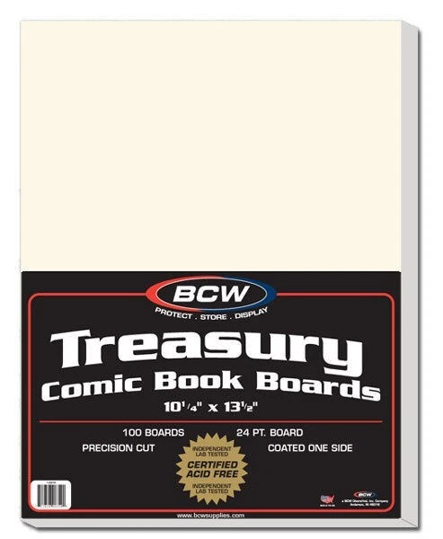 Paquete de 100 tableros de historietas BCW Treasury tamaño sin ácido respaldo blanco Foto 1 de 1