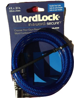 Cabo WordLock L-Head trava de bicicleta 8mm - cabo de 4 pés - azul novo cabo de bloqueio de bicicleta - Imagem 1 de 3