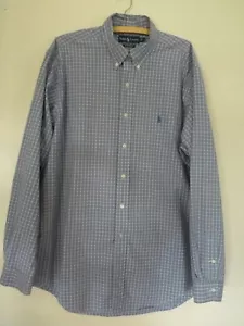Camisa para hombre Ralph Lauren a cuadros azules a cuadros con botones talla 17 calce clásico - Imagen 1 de 5