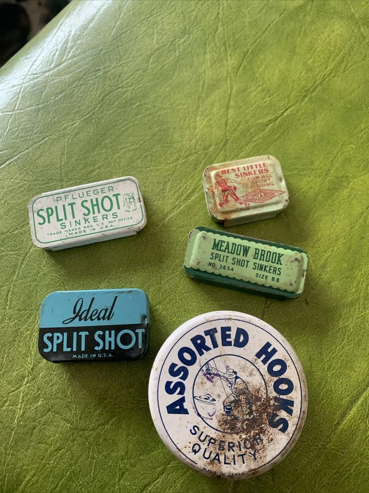 Vintage Pflueger Ideal H-I Meadow Brooks Fish Hooks Little Sinkers Fishing Tins - Image 1 of 4