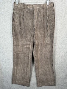 Vintage Barry Bricken Pants Corduroy Striped Brown Zip Pleated Straight Thick - Picture 1 of 19