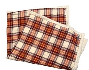 Eddie Bauer Plaid Sherpa Überwurf Decke 50" x 60" hellbraun & orange gemütlich wendbar so - Bild 1 von 14