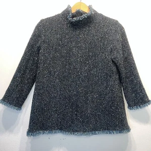 Ann Mashburn Ana Fringe Top XS Green Tweed LS High Neck Wool Blend Classic USA - Picture 1 of 8