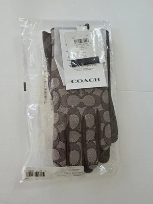 NEW COACH Size 7 Women's Gloves Oak SIG C Jacquard Leather Wool Lined TECH  - Image 1 of 4