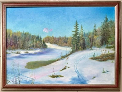Original modernes russisches/ukrainisches Ölgemälde Landschaft “Winter” signiert - Bild 1 von 4