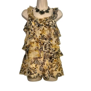 Cocomo Ruffle Blouse, Tan and Brown Floral Pattern - Picture 1 of 3