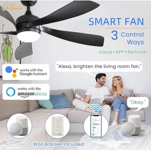 Sofucor 52'' smart Remote Controlled Ceiling Fan & Light 5 Reversible Blades - Picture 1 of 5