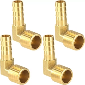 4Pcs 3/8" Brass Hose Barb X 3/8" NPT Male, 90 Degree Elbow for Water Fuel Air - Picture 1 of 7
