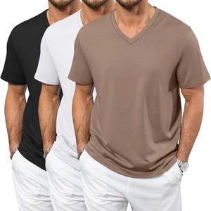 3 Pack Men's Big and Tall T-Shirts Casual V Neck Short Sleeve 30% Cotton Tee ... - Picture 1 of 6