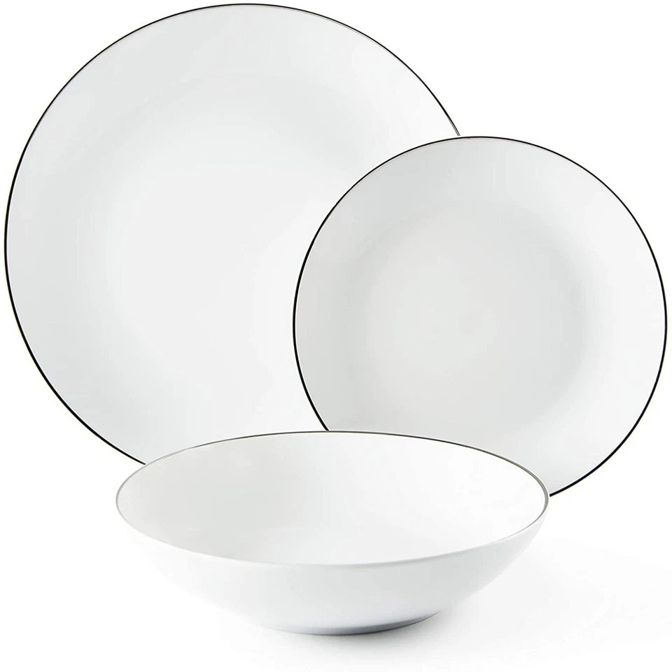 Excelsa Platinum Servizio Piatti 18 Pezzi, Porcellana, Bianchi con Bordo Argento - Immagine 1 di 1