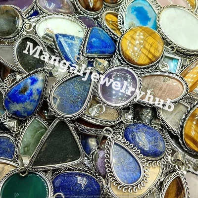 Venta Ojo de Tigre y Mezcla de Piedras Preciosas Colgantes Chapados en Plata de Ley 925 Lote Joyería Foto 1 de 4