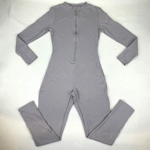 Womens Gray Bodysuit Jumpsuit Zipper Catsuit Size M Overall One Piece - New - Picture 1 of 10