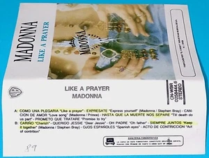 MADONNA "Like a prayer" MADE IN PERU, PAPER LABEL (SPANISH TITLES) CASSETTE (VG+ - Picture 1 of 7