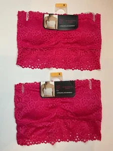 No Boundaries Junior Strapless Bra Bandeau Wireless Medium Padded Lace Fuchsia - Picture 1 of 5