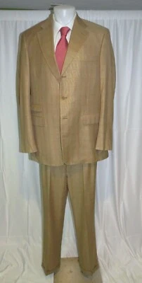Paul Stuart Classic Brown Plaid 110 Silk Blend Custom USA Three Button Suit 43XL - Image 1 of 4