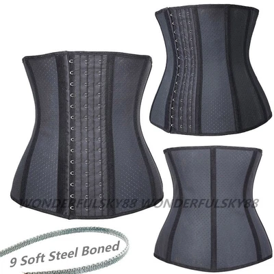 WomenS Latex Waist Training Trainer Mesh 9 Soft Steel Boned Shaper Corset Girdle - Image 1 of 4