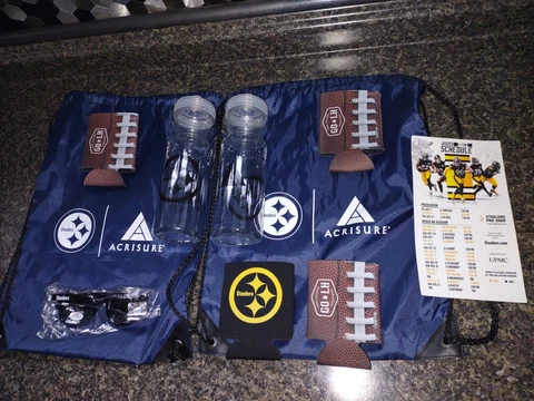 New Pittsburgh Steelers Lot Water Bottles Coozies Sunglasses Bags 2023 Schedule Cover
