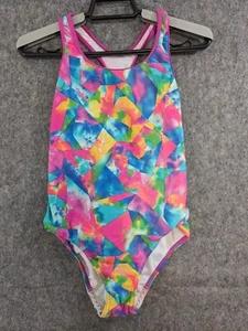 Speedo Swimsuit Girls 12 One Piece Multicolor Mallet Racerback Pink Trim - Picture 1 of 11