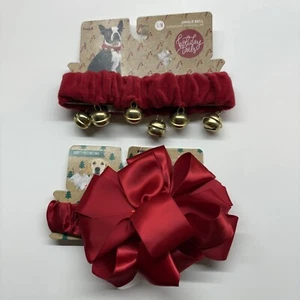 Puppy's First Christmas Gift Bow Collar and Jingle Bells Dog Collar Neckband S/M - Picture 1 of 8