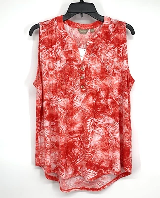 Top Coral Bay para mujer grande floral cachemira sin mangas cuello en V botón rojo plisado Foto 1 de 4