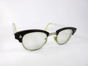 True Vintage American Optical 4 3/4 Eyeglass Frames Cateye Metal Brown Bakelite - Picture 1 of 10