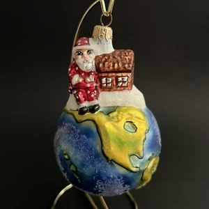 Santa Top of the World Globe Glass Christopher Radko Christmas Holiday Ornament - Picture 1 of 6