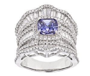  8.58CT Blue & White Cubic Zirconia In Polished Argentium Silver Women's Ring