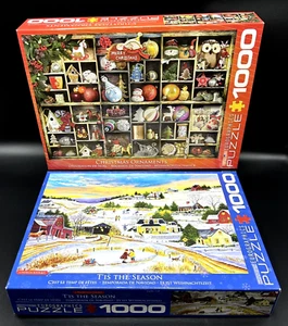 (2) Christmas Puzzles "Ornaments" & "T'is the Season" Eurographics 1000 pc. ea. - Picture 1 of 8