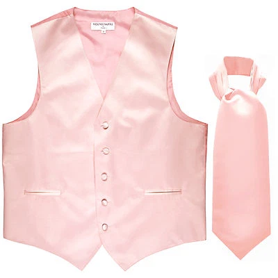 New Men's Formal Tuxedo Vest Waistcoat solid & Ascot cravat Pink wedding party - Image 1 of 3
