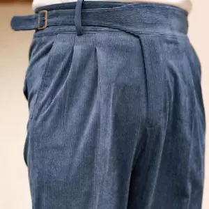 Herren Vintage Cord Gurkha Hose High Waist Gerade Plissee Neapel Hose - Bild 1 von 19