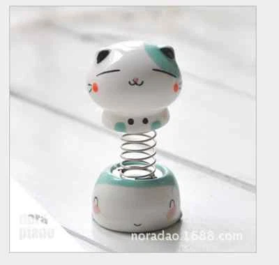 US Kawaii Cute Lucky Cat Ceramic Figurine Car Decor Swing Bobble head Porcelain - Image 1 of 3