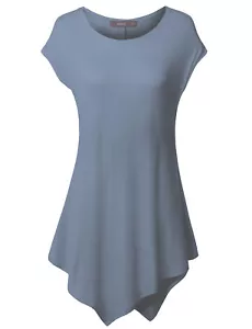 Damen Tunika Oberteil U-Ausschnitt asymmetrisch Taschentuchsaum ASH BLAU M - Bild 1 von 5