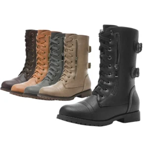 Damen Combat Motorradstiefel warm Reißverschluss halbhoch Winter Biker Stiefel - Bild 1 von 7