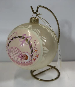 Vintage Andrzej Glas Ornament handgefertigt Polen große erste Weihnachtskugel babyrosa - Bild 1 von 8