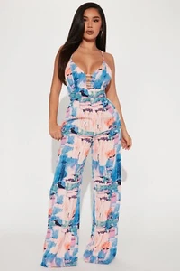 FASHION NOVA Amber Printed Jumpsuit-Pink/combo Size M - Picture 1 of 5