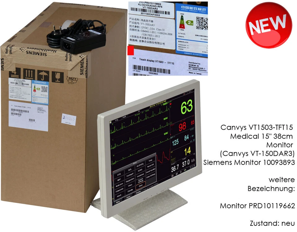 15" 38cm TOUCHSCREEN MONITOR CANVYS VT-150DAR3 SIEMENS INDUSTRIEQUALITÄT NEW NEU - Bild 1 von 4