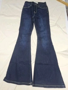 Pantalones de mezclilla Kancan Estilo tiro alto acampanados azules desgastados para mujer talla 3/25 - Imagen 1 de 14