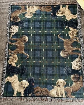 NOVO Labrador Filhote de Cachorro Xadrez Tapeçaria Lance Cobertor Franja 66 X 48 - Imagem 1 de 4