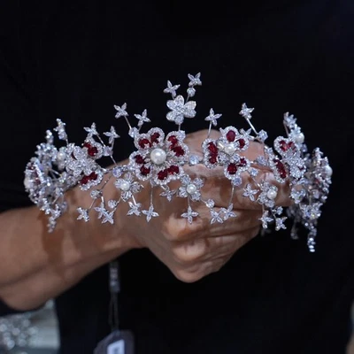 Coronas de boda de cristal de circón borgoña europea diademas novias tiara tocado Foto 1 de 4