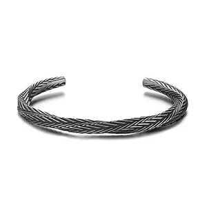Silver-Plated Twisted Woven Bracelet Thai Open Cuff Knot Bangle for Men - Picture 1 of 13