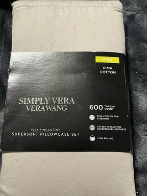 SIMPLY VERA VERA WANG 100% Pima Cotton 600 TC (2) Gray King PILLOWCASES NEW - Image 1 of 3