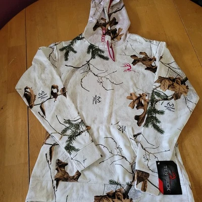 Realtree Ten Buck 女式白色迷彩性能套衫羊毛连帽衫 M 码 — 第 1/4 张图片
